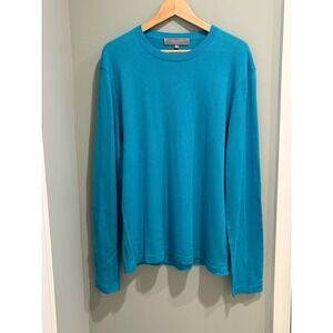 Neiman Marcus Cashmere Silk Crewneck Sweater Turquoise Blue Womens Large L